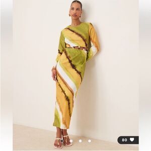 NWT NEVER FULLY DRESSED diagonal-print beaded-waist maxi dress Size US 4